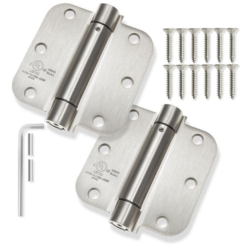 Cauldham (2 Pack) Heavy-Duty 3-1/2" Self-Closing Spring Door Hinge with 5/8" Radius Corners, UL Listed - Satin Nickel - Image 2